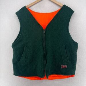 JOHNSON WOOLEN MILLS Hunting Vest 2XL Wool Fleece Reversible Green Orange USA